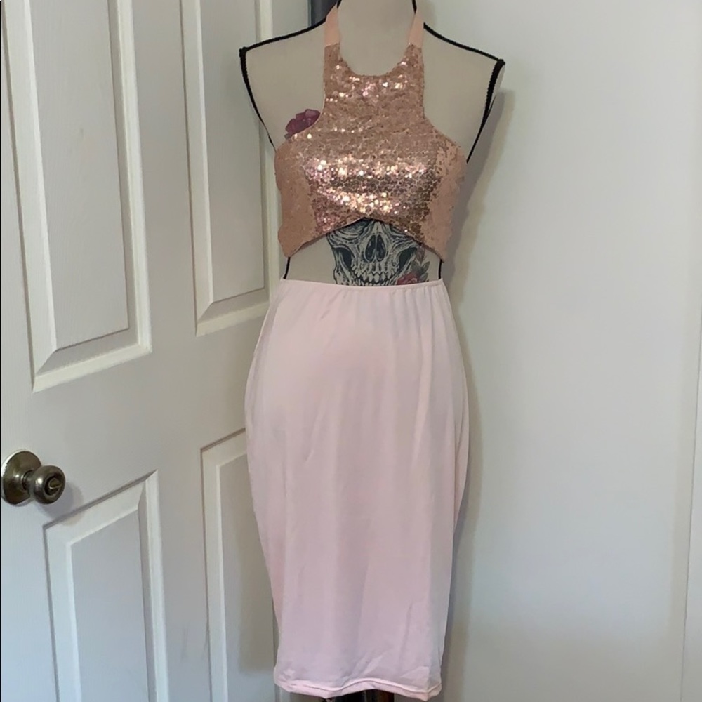 PINK DETAILED TWO PIECE SKIRT SET WITH SEQUINS - Picture 4 of 9